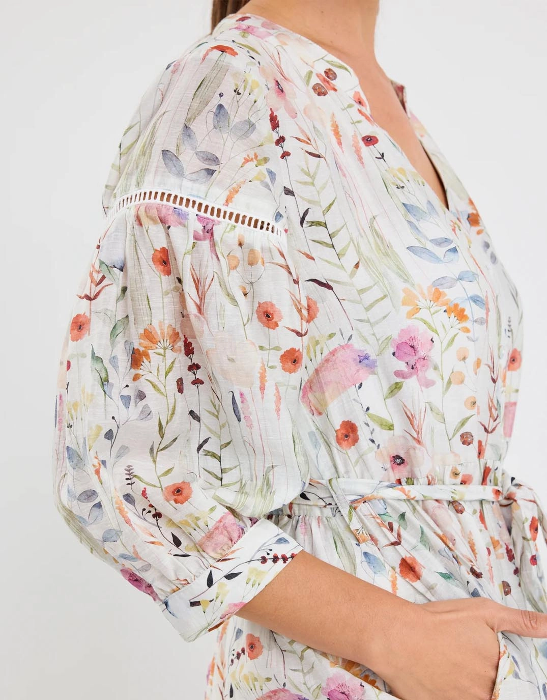 City Casual Wisdom Balloon Sleeve Midi Shirt Dress - Cream Floral