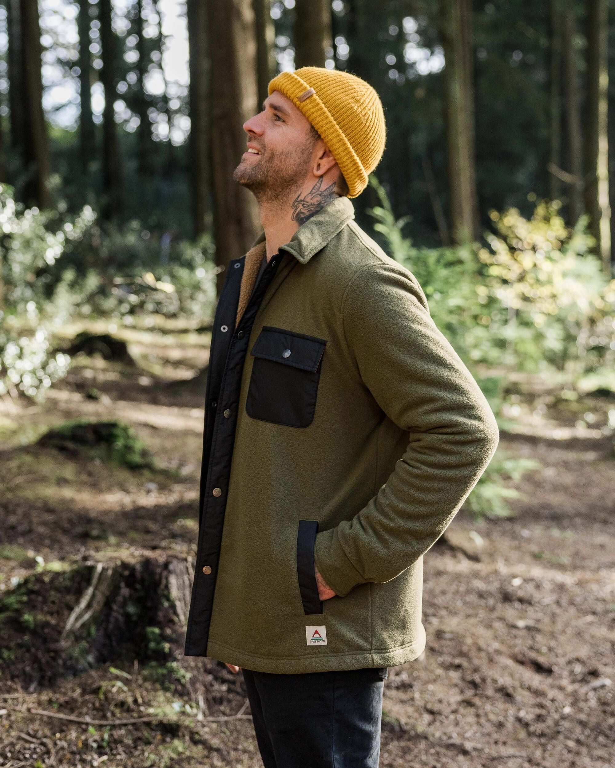 Firelight Sherpa Lined Overshirt - Khaki Casual Style Heat Tech Fabric