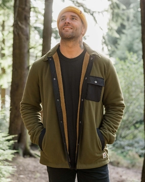 Firelight Sherpa Lined Overshirt - Khaki Magnetic Fasteners