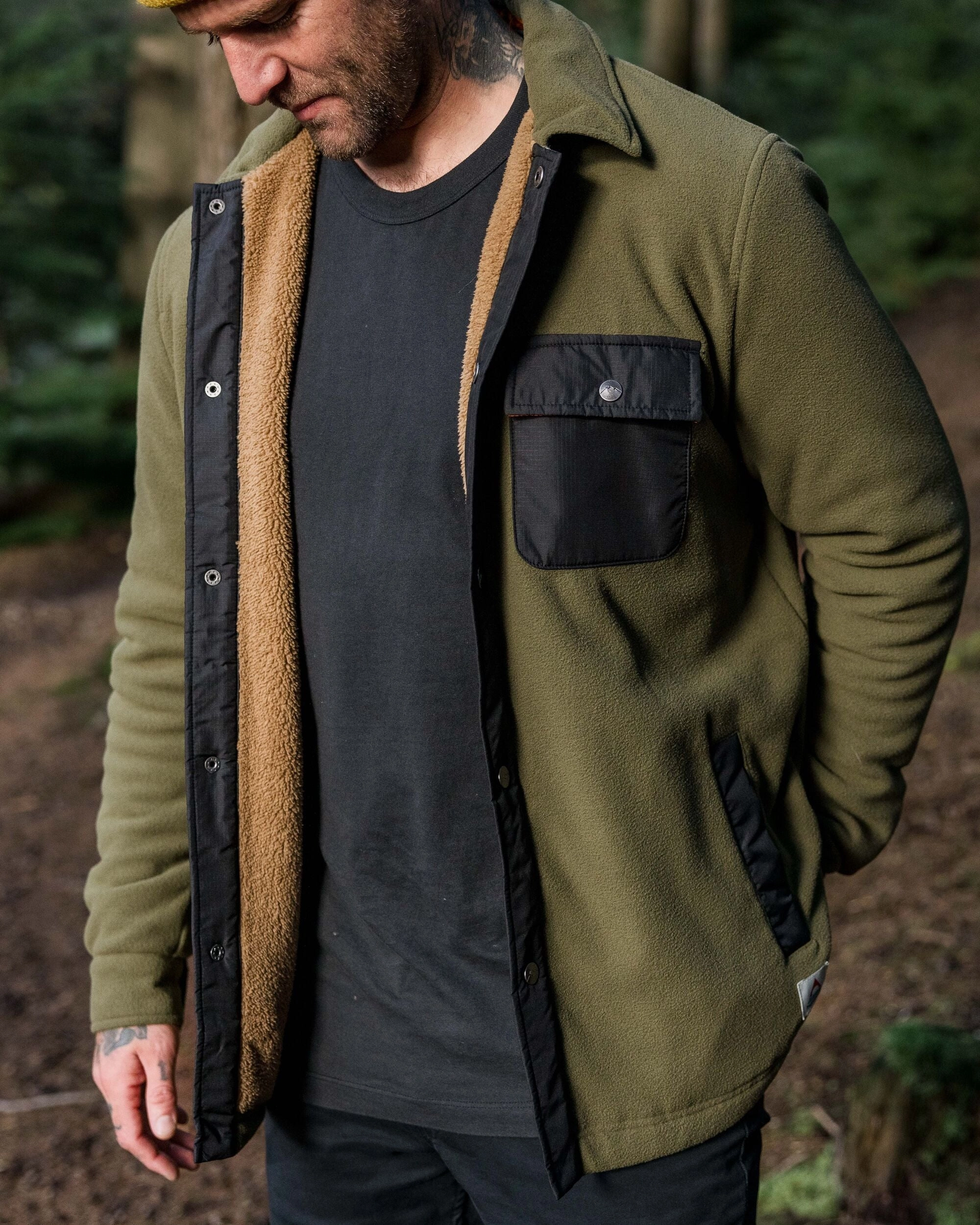 Firelight Sherpa Lined Overshirt - Khaki Quick Release Buckles Adjustable Hem Cords