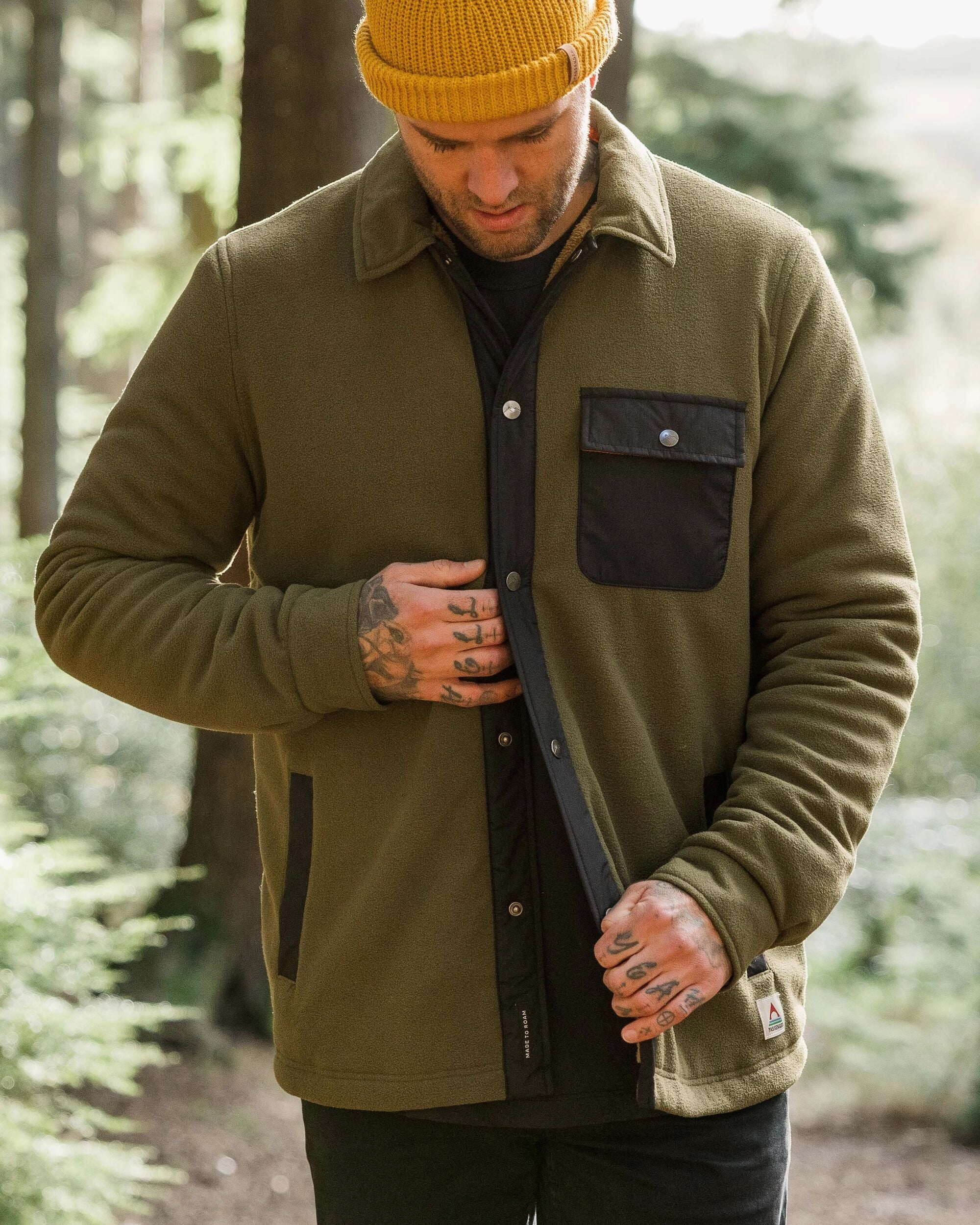 Firelight Sherpa Lined Overshirt - Khaki Tear Resistant Knit