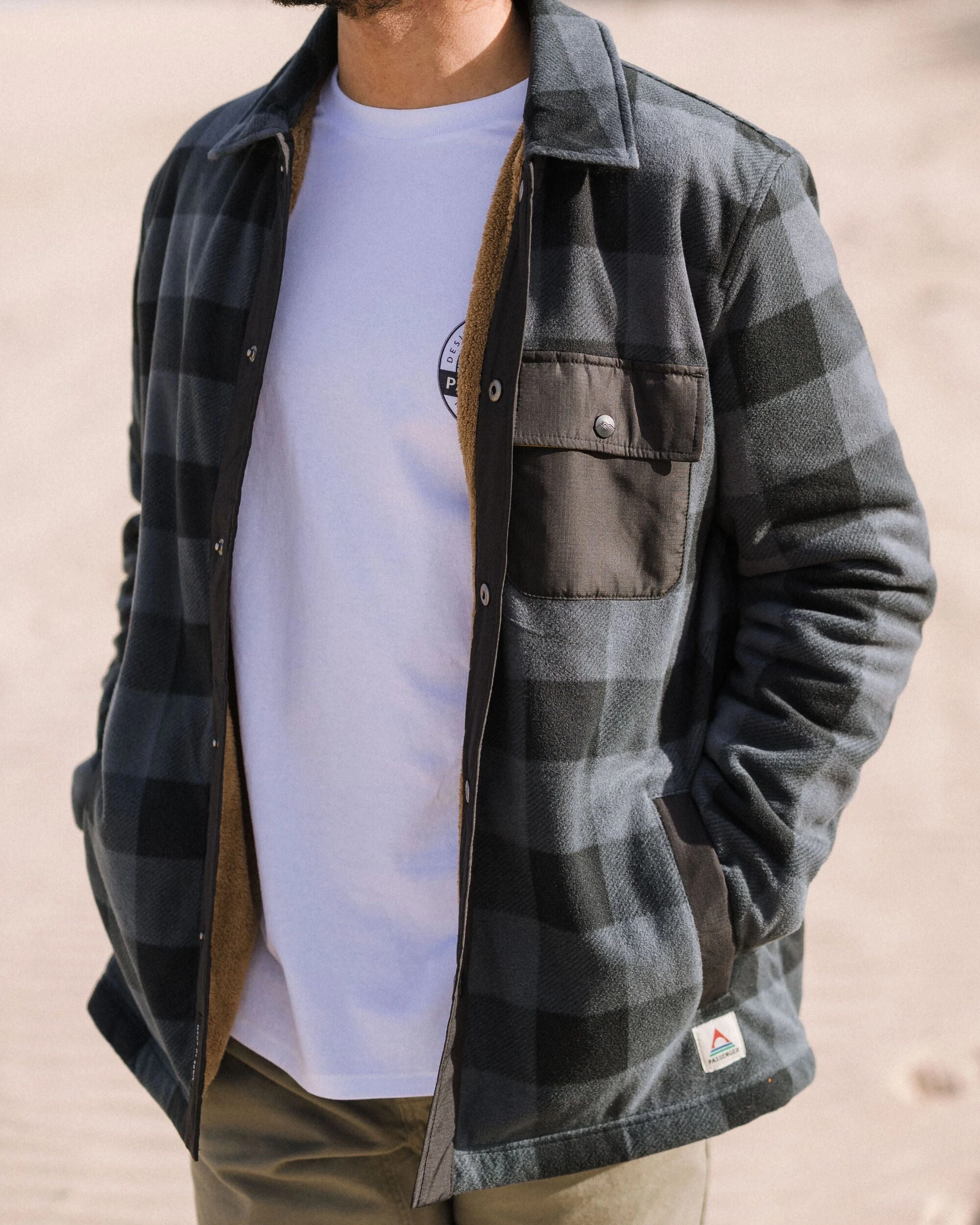 Long Sleeve Rugged Style Firelight Sherpa Lined Overshirt - Storm Grey Buffalo