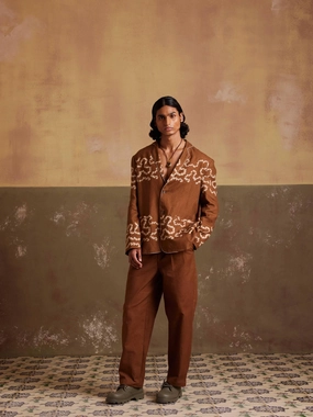 Oversized Blazer Set Zippered Vents Cotton Twill