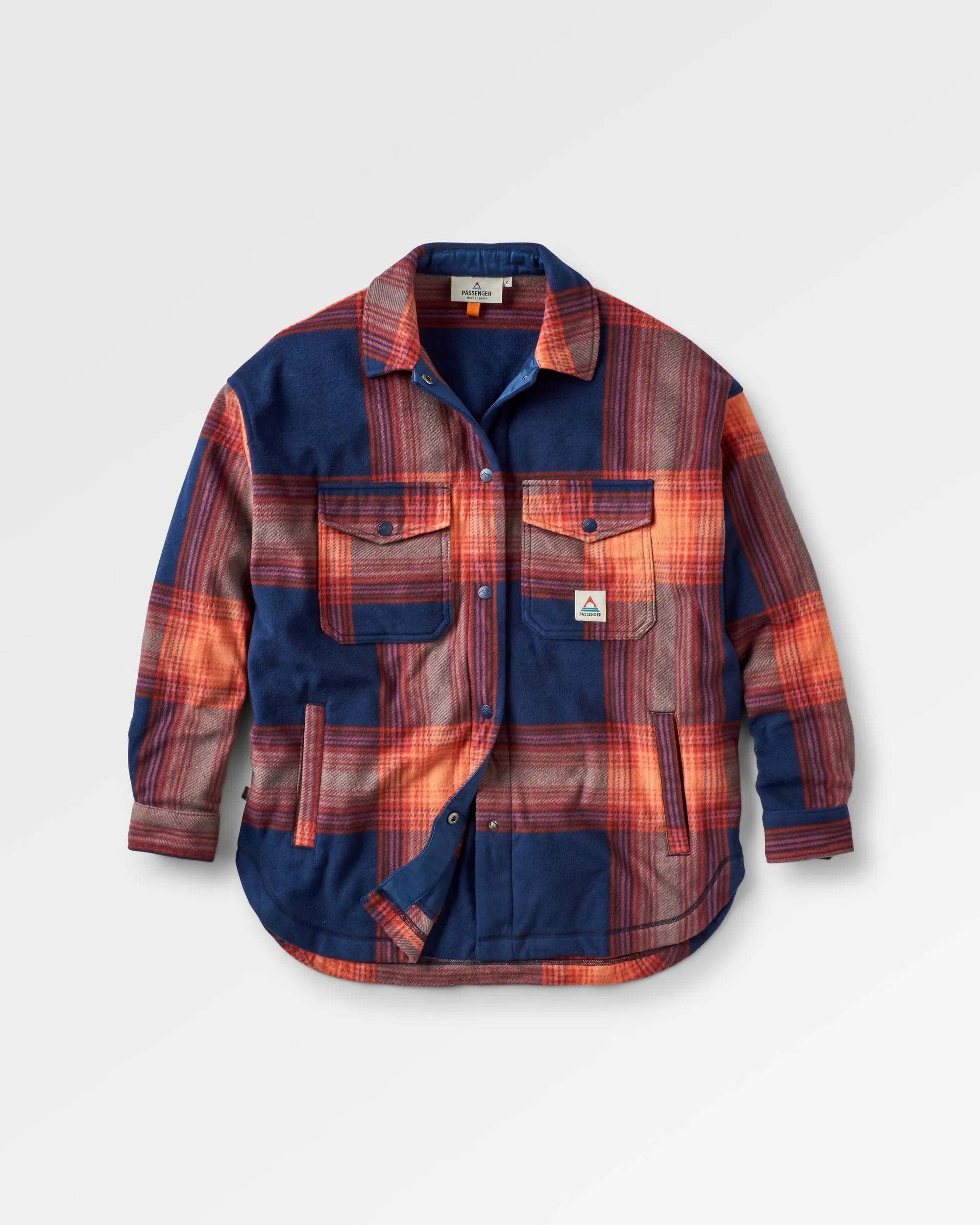 Casual Sophistication Layering Essential East Recycled Polar Fleece Shirt - Rich Navy/ Red Ochre Check