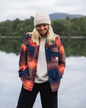 East Recycled Polar Fleece Shirt - Rich Navy/ Red Ochre Check Seamless Shoulder