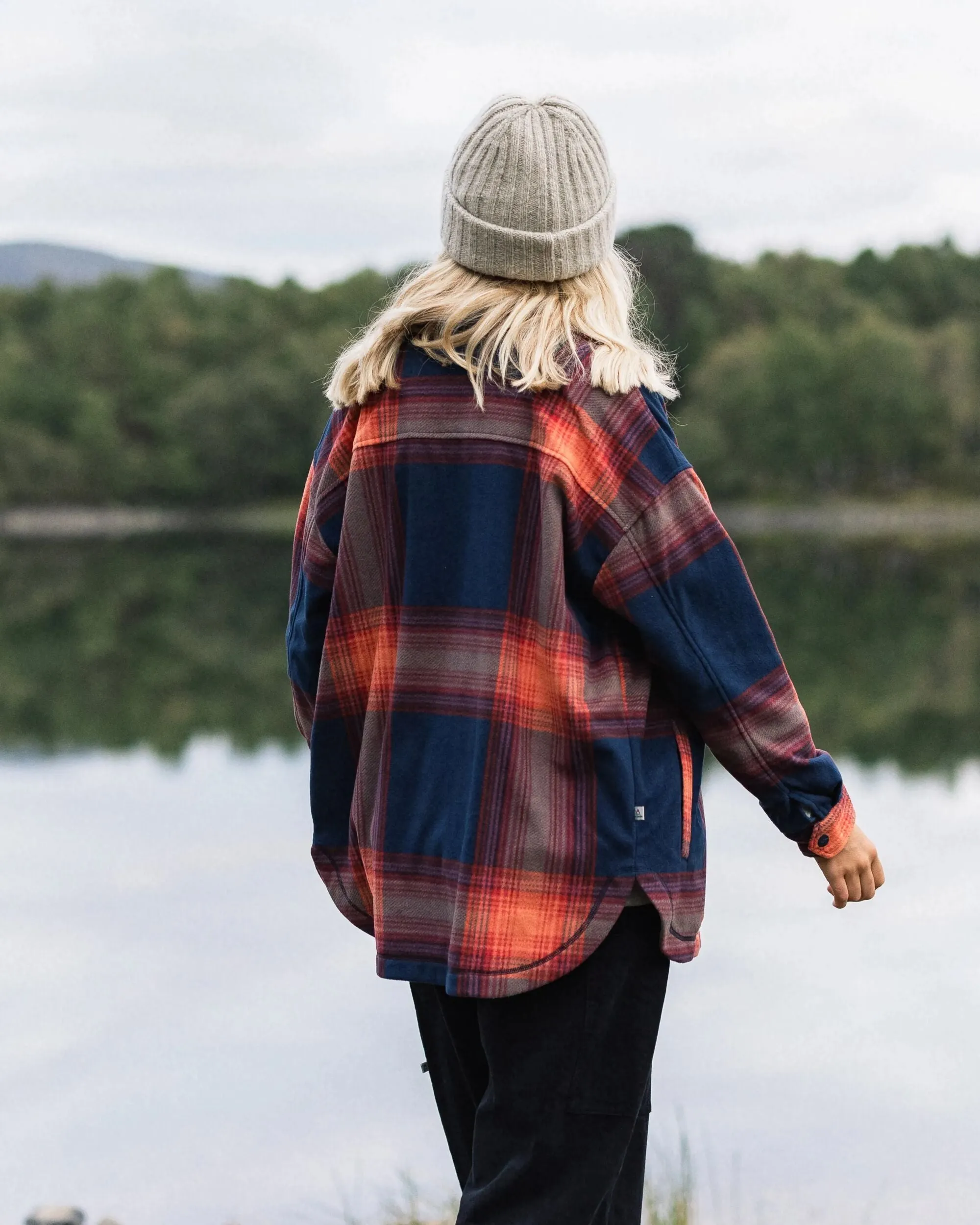 Eco Dye Technique East Recycled Polar Fleece Shirt - Rich Navy/ Red Ochre Check