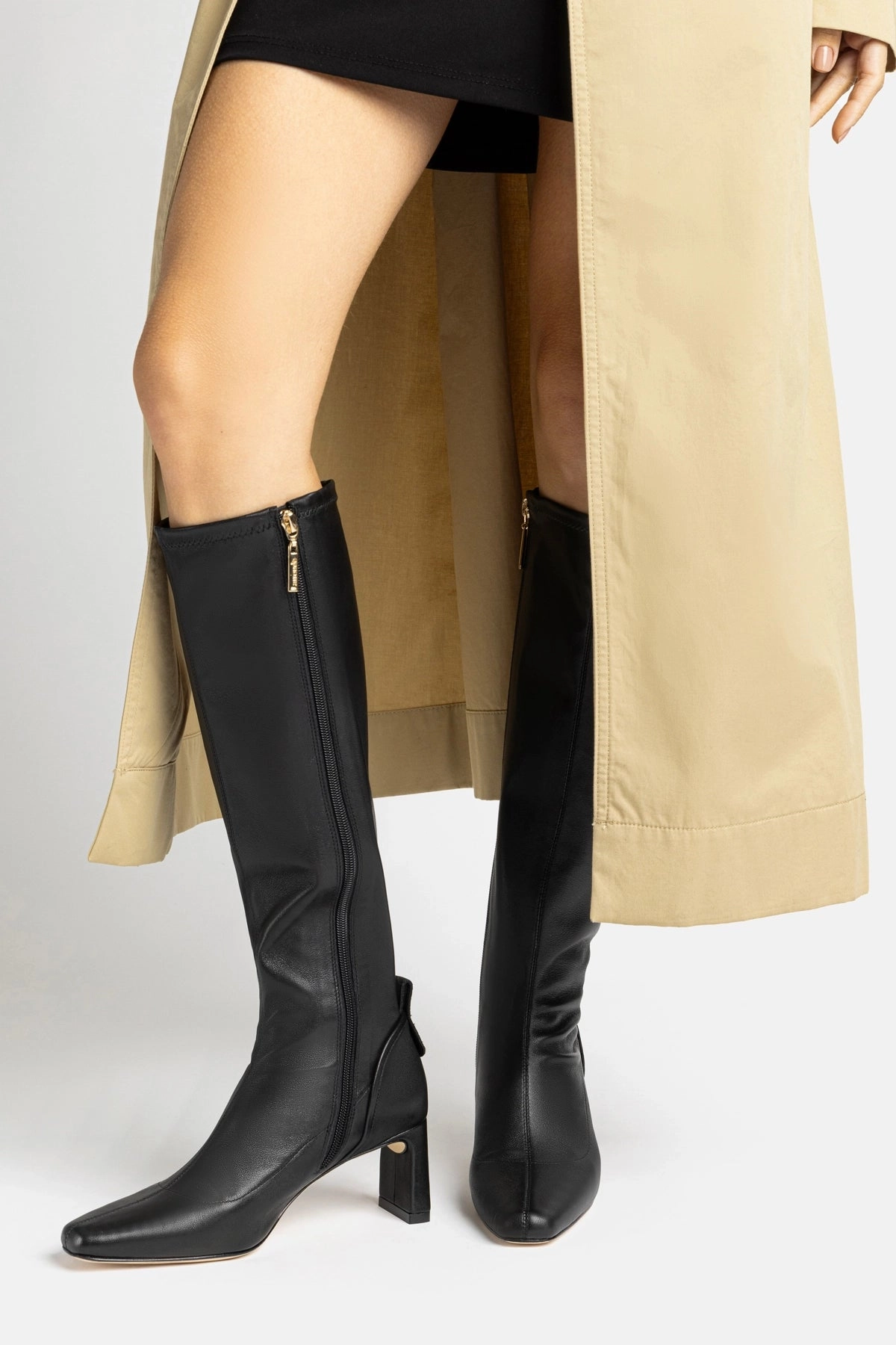 Fashion Show Eco Material Snow Trekker Alexis Hi Boot In Black Stretch Leather