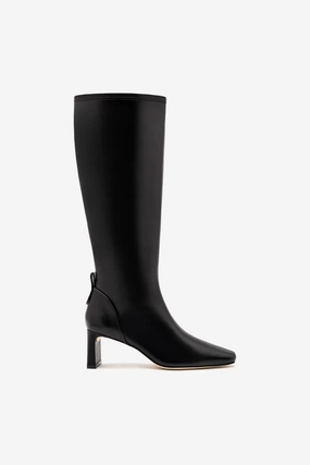 Alexis Hi Boot In Black Stretch Leather Cushioned Step Rainy Days Hiking Essential