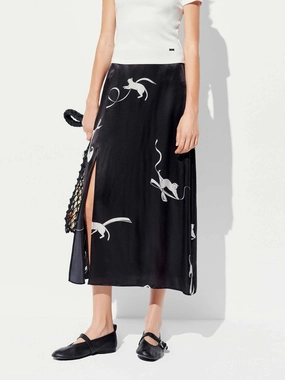 Refined Mood beaded embellishment Cat Pattern Satin Skirt