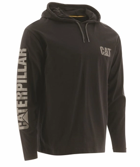 Caterpillar Hooded Long Sleeve Tee Body Fit Contrast Stitching Accents