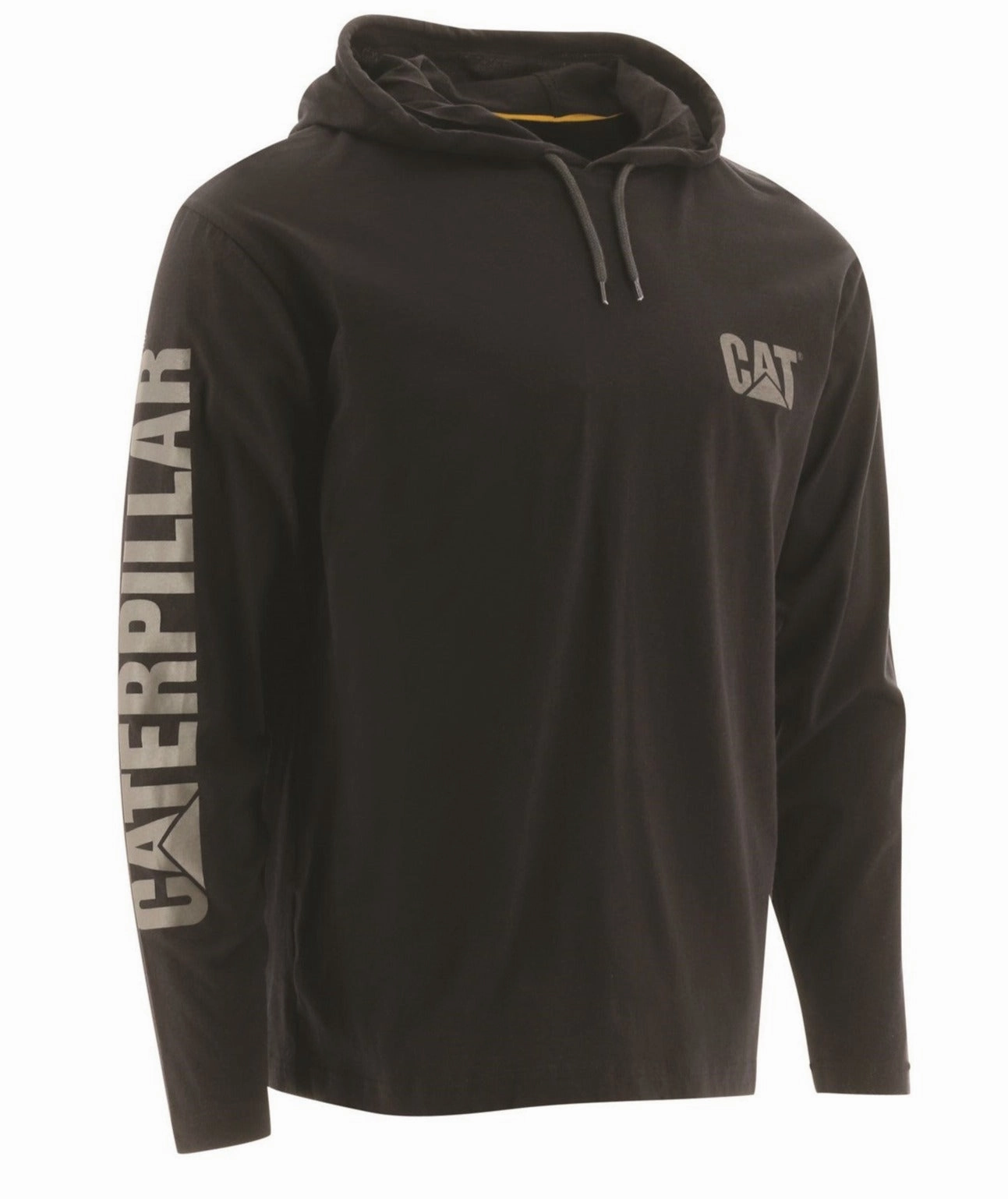 Caterpillar Hooded Long Sleeve Tee Body Fit Contrast Stitching Accents