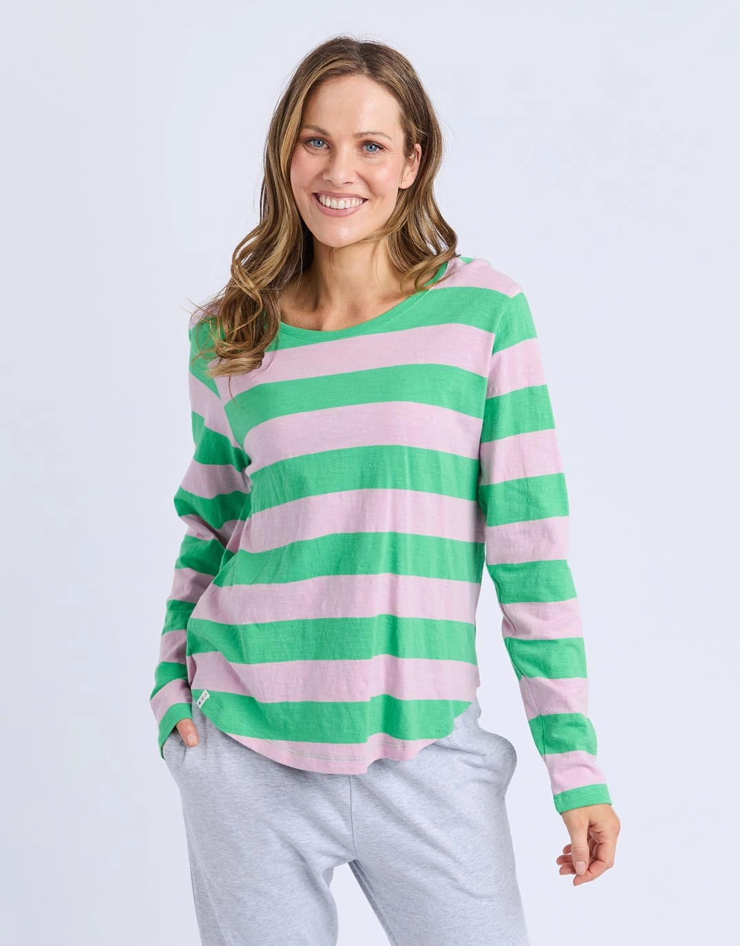 Spritz Stripe Long Sleeve Tee - Spring Green/Dusk Pink Stripe Soft Material