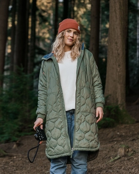 Tear Resistant Weave Flora Long Recycled Insulated Parka - Dusty Olive