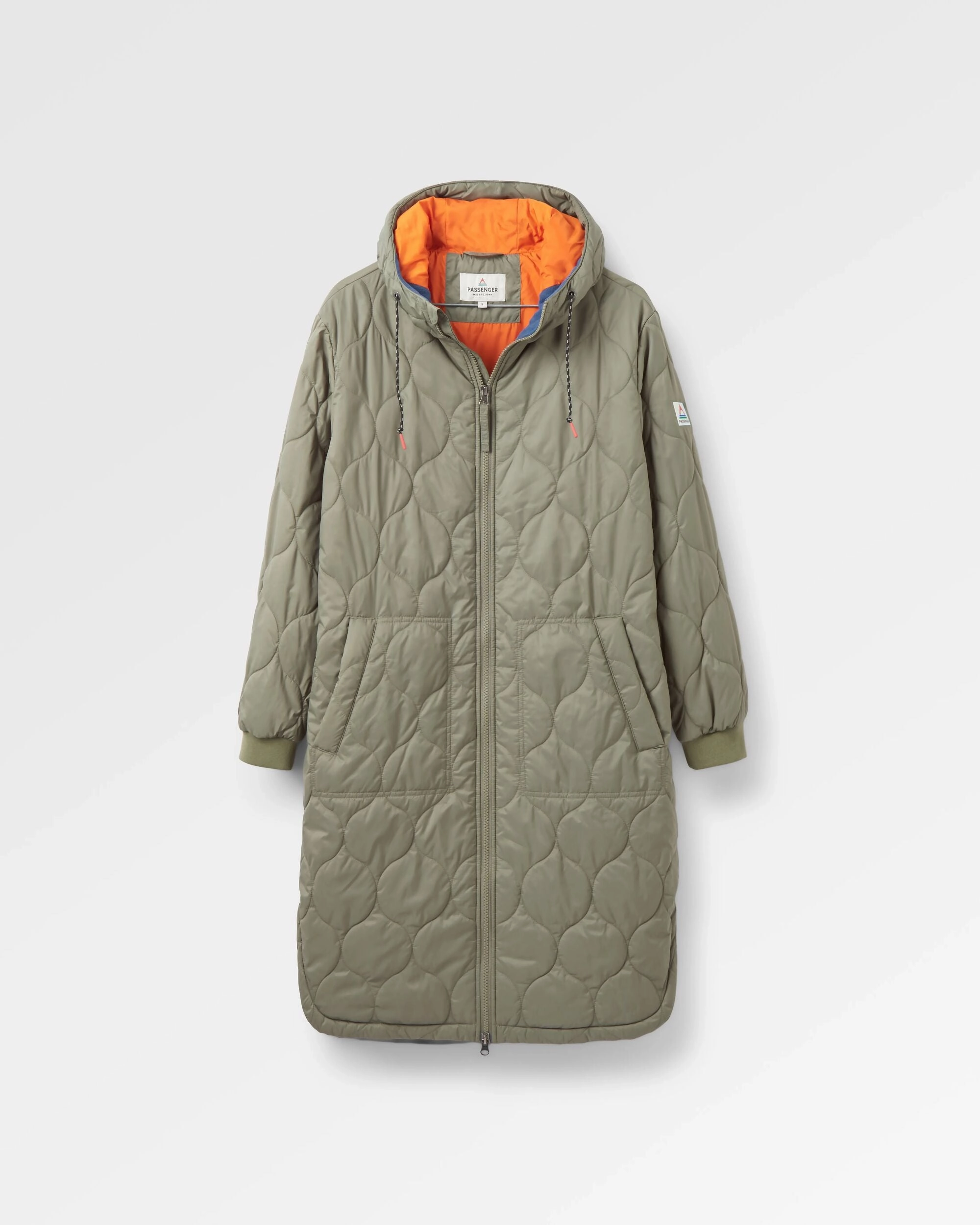Flora Long Recycled Insulated Parka - Dusty Olive Transitional City Fit Magnetic Closure