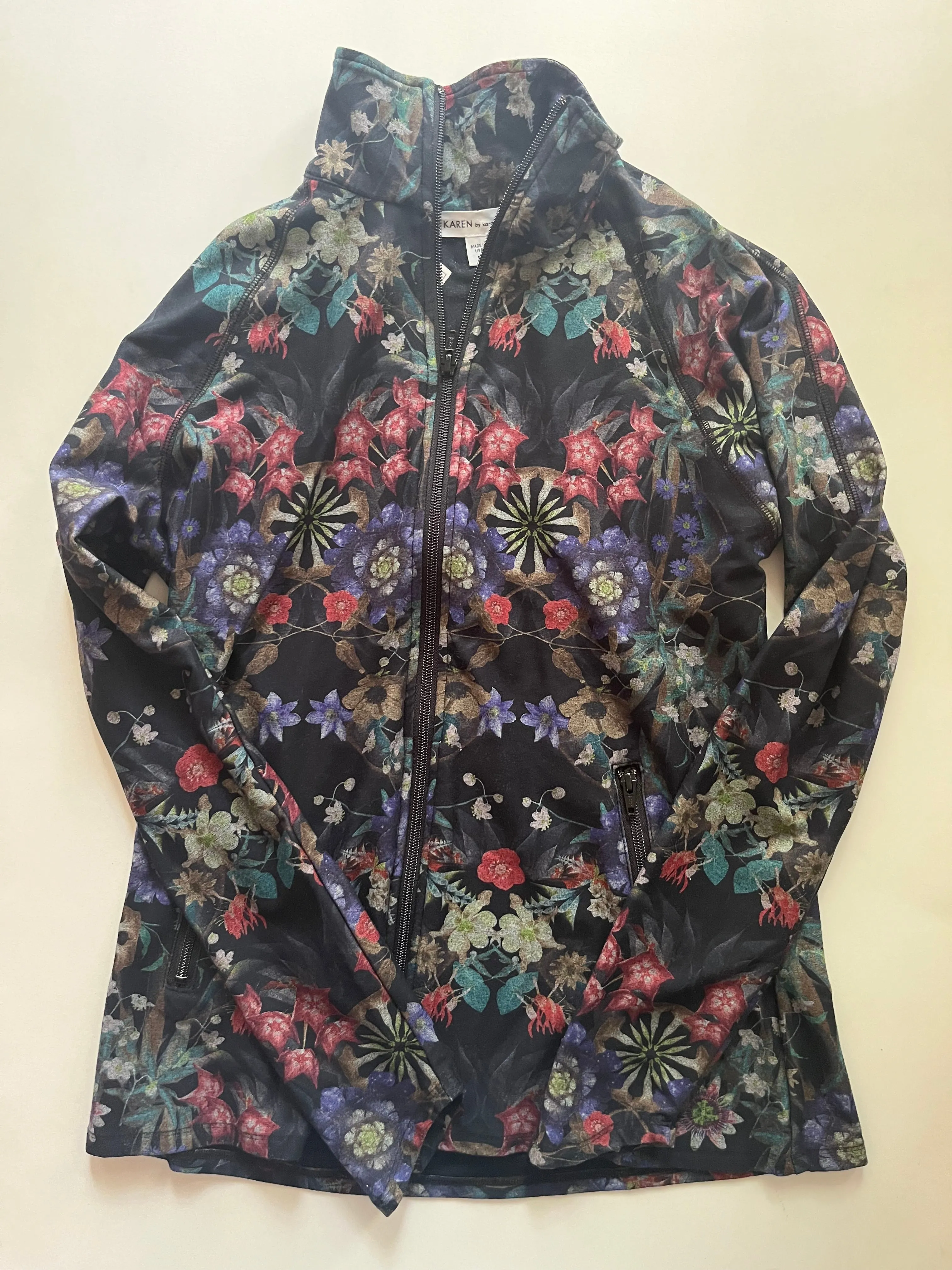 Floral Athletic Jacket Karen Kane, Size M Soft Fleece Interior