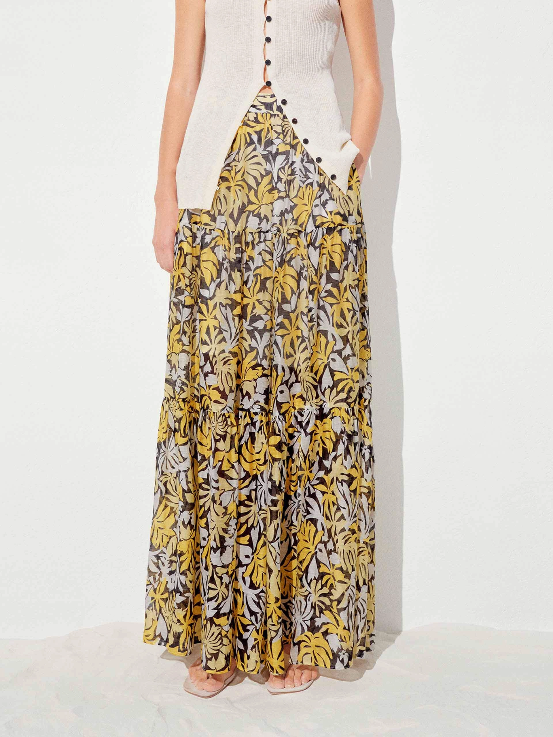 Floral Print Pleated Skirt Refined Edge Neutral Wear