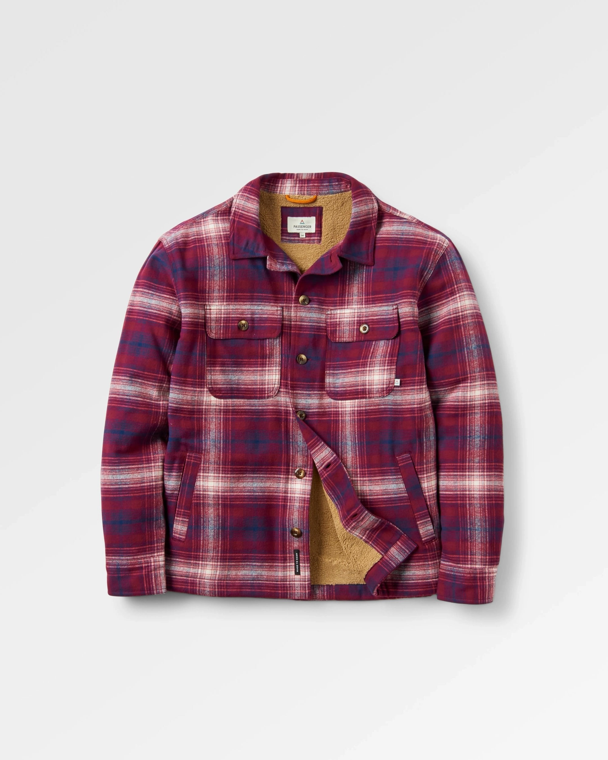 Flexible Side Gussets Lightweight Packability Freestyle Sherpa-Lined Overshirt - Wine/Rich Navy Check