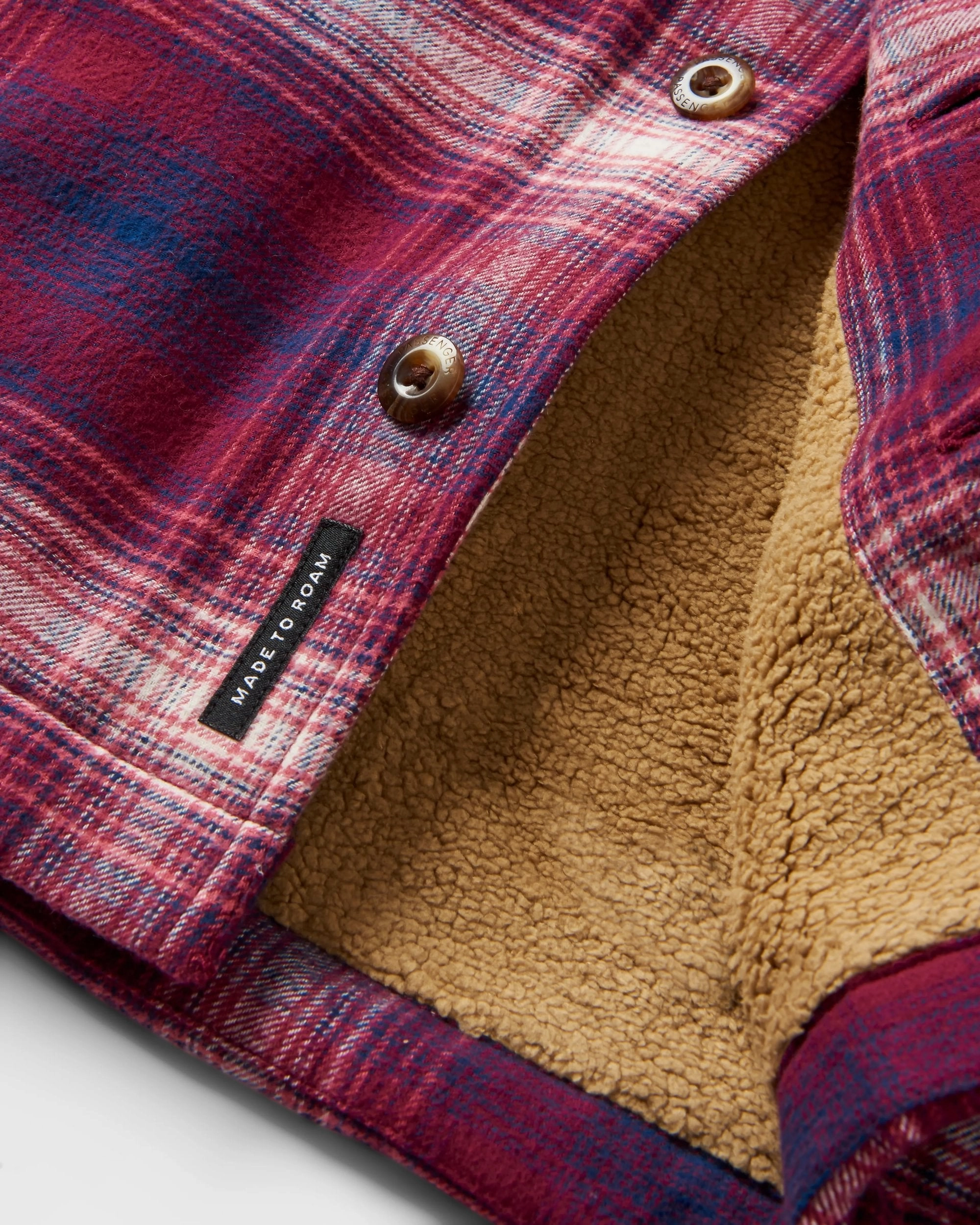 Freestyle Sherpa-Lined Overshirt - Wine/Rich Navy Check Down Stuffed Smooth Finish