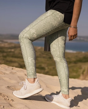 Petite Size Rib Knit Fresh Air Recycled Leggings - Pistachio Floral