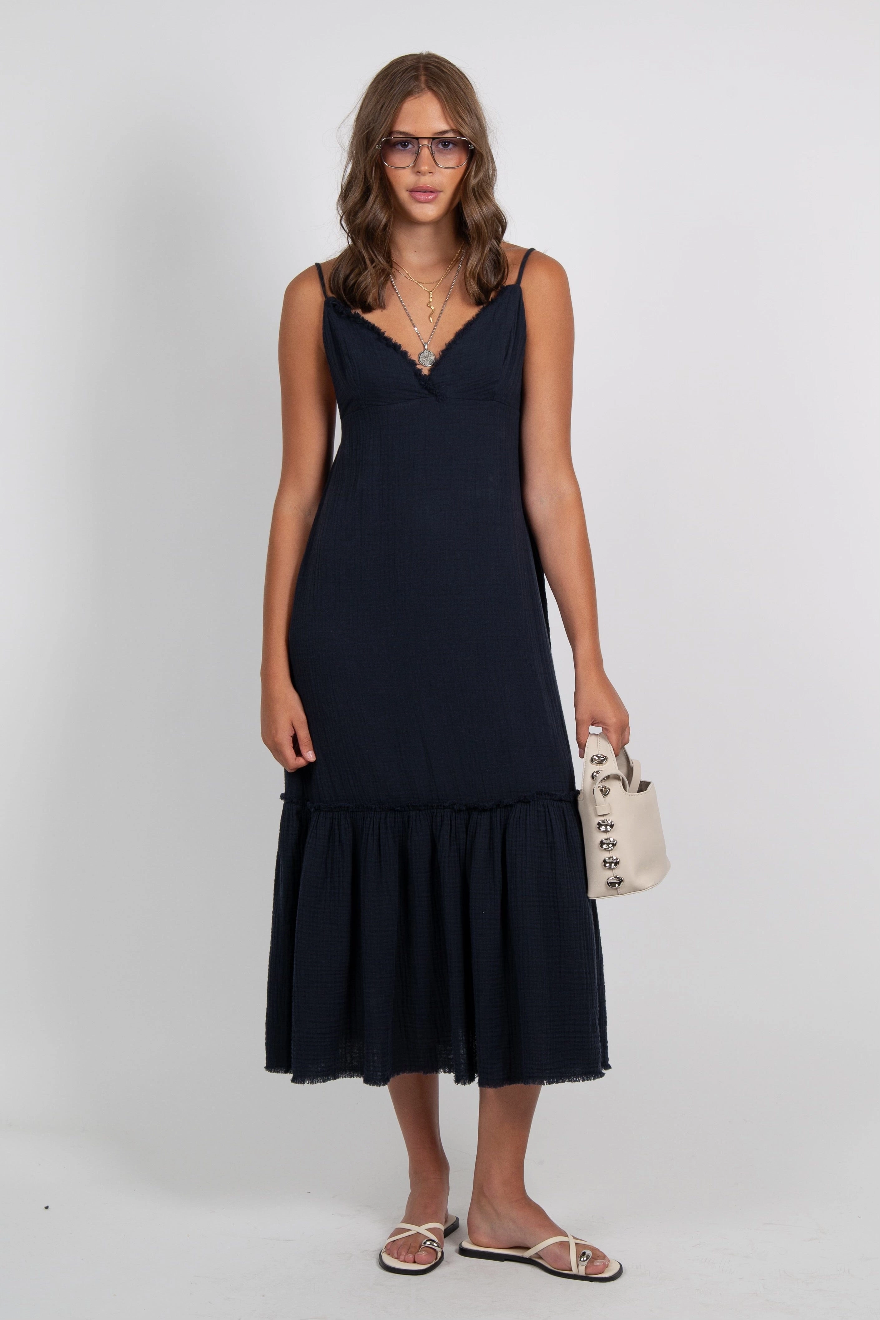 SUNDAYS | Octavie Dress - Navy Smart Fabric Sheer Look