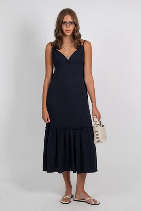 SUNDAYS | Octavie Dress - Navy Smart Fabric Sheer Look