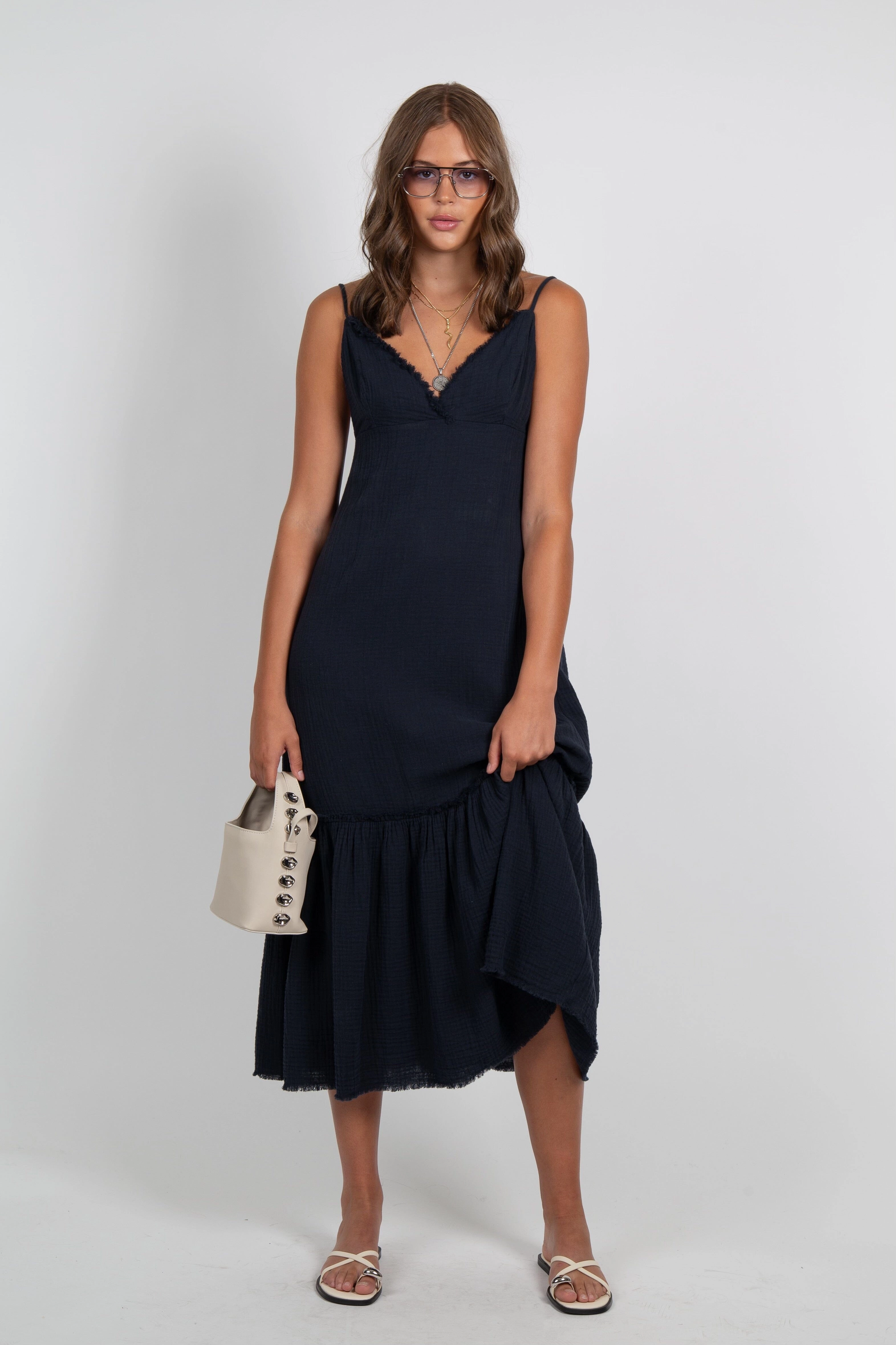 SUNDAYS | Octavie Dress - Navy Cotton Skin Side-Pocket