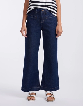Abrasion Resistance Eco Friendly Fashion Lover Morning Stroll Freya Wide Leg Jeans - Indigo