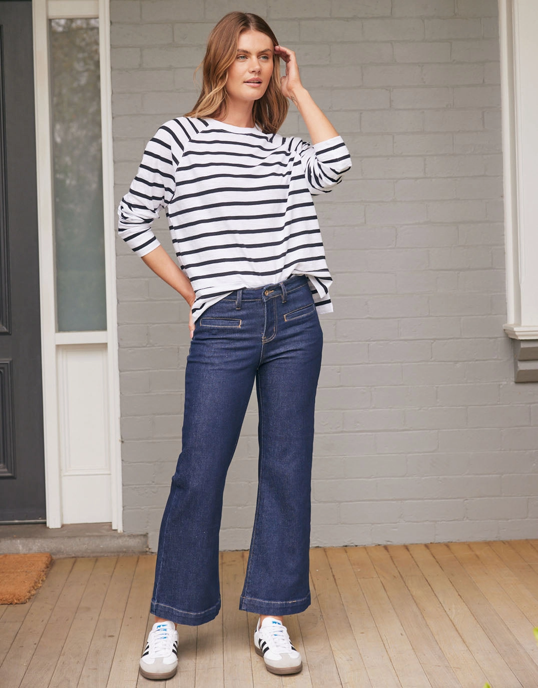 Freya Wide Leg Jeans - Indigo Wrinkle Free Fabric Treatment All Fit Use