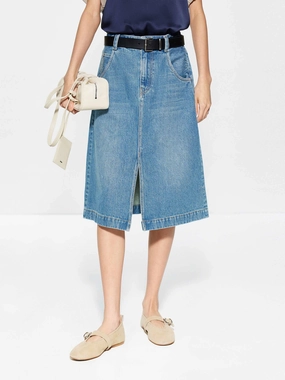Front Slit Cotton Denim Skirt Budget Friendly