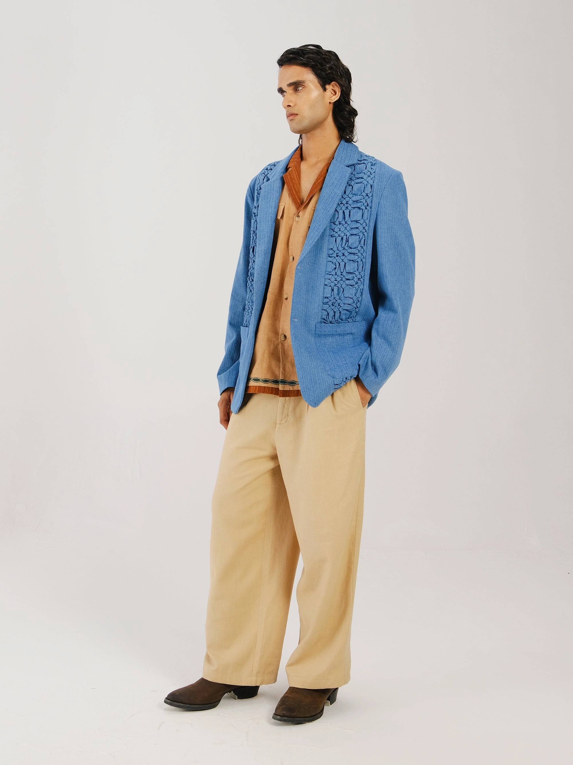 Front Smocked Blazer Modern Travel Look Reversible Dual Layer