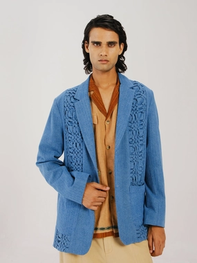 Mesh Lining Front Smocked Blazer