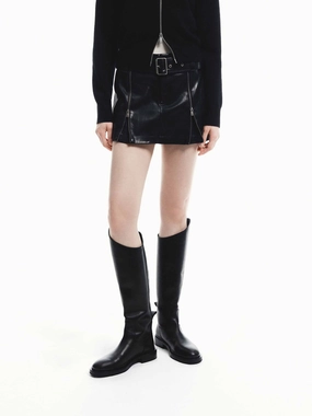 Stylish Finish Casual Outfit Front Zip PU Leather Skirt