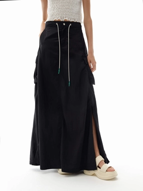 Lightweight Drawstring Waist Maxi Skirt