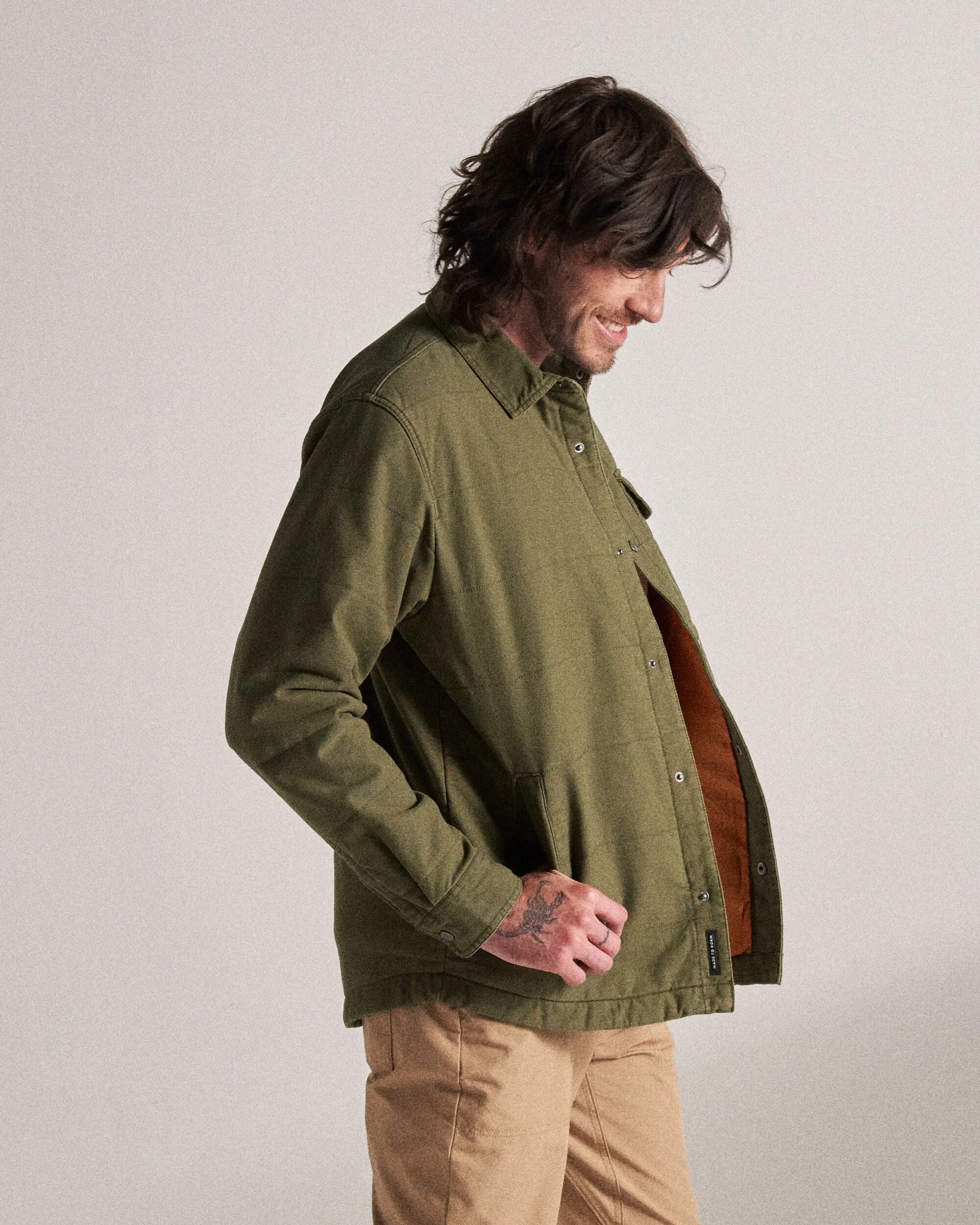 Taranaki Canvas Quilted Overshirt - Khaki All Day Fit
