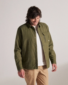 Taranaki Canvas Quilted Overshirt - Khaki Stretchable Material