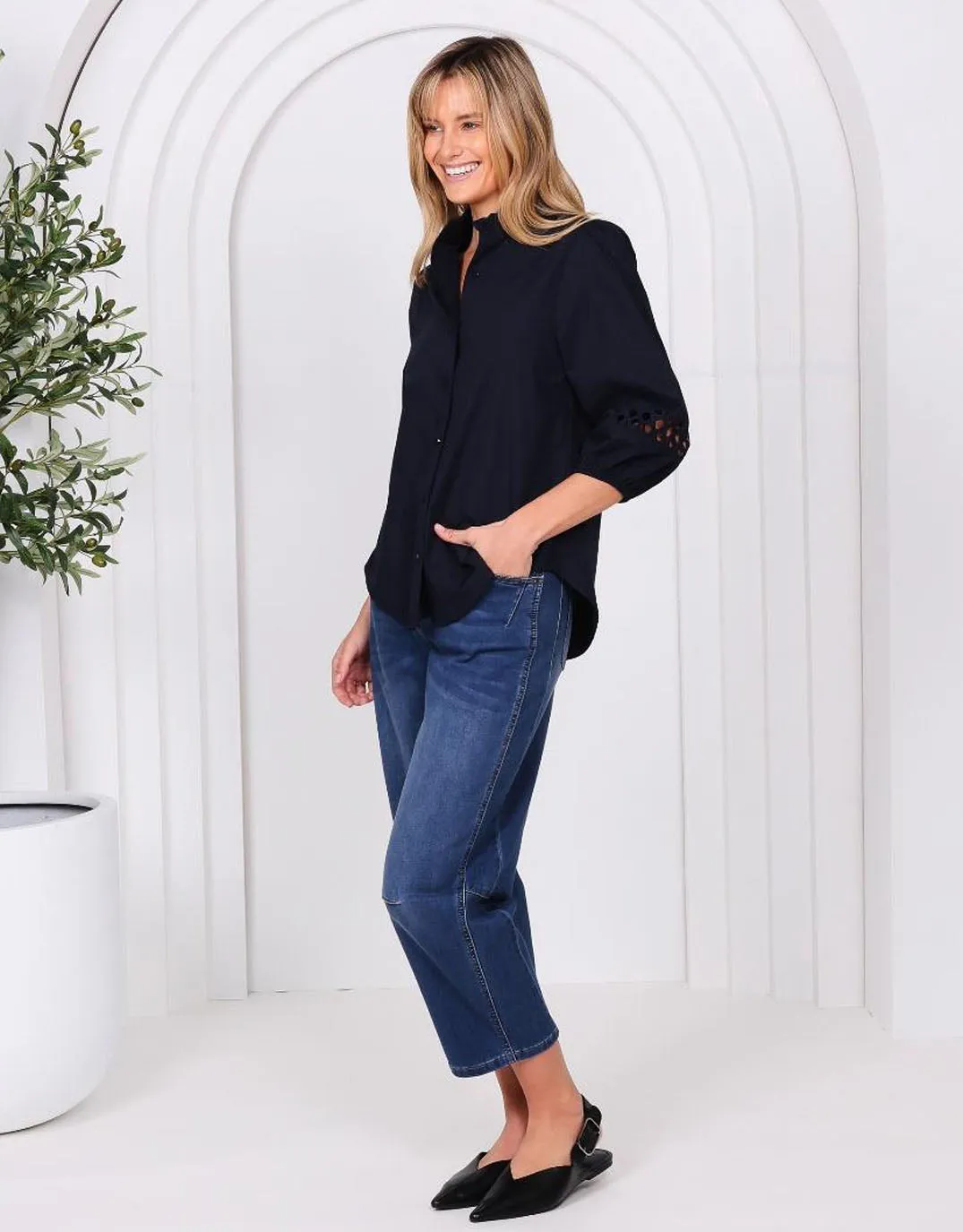 Non-irritating Gabrielle Cotton Blouse - Navy