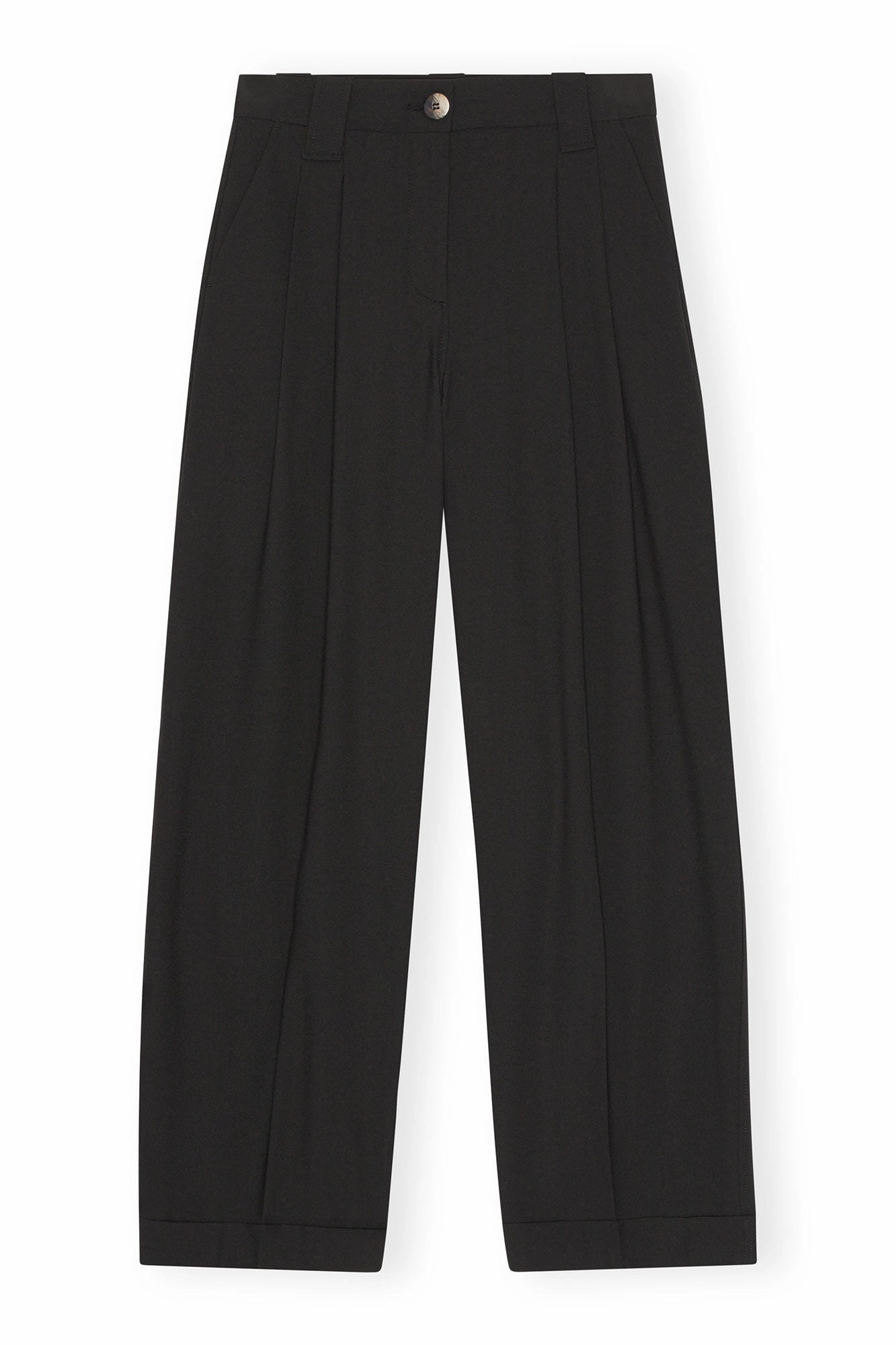 Linen blend Carbon Infused Fabric GANNI F8075 Drapey Melange Pleat Pants in Black
