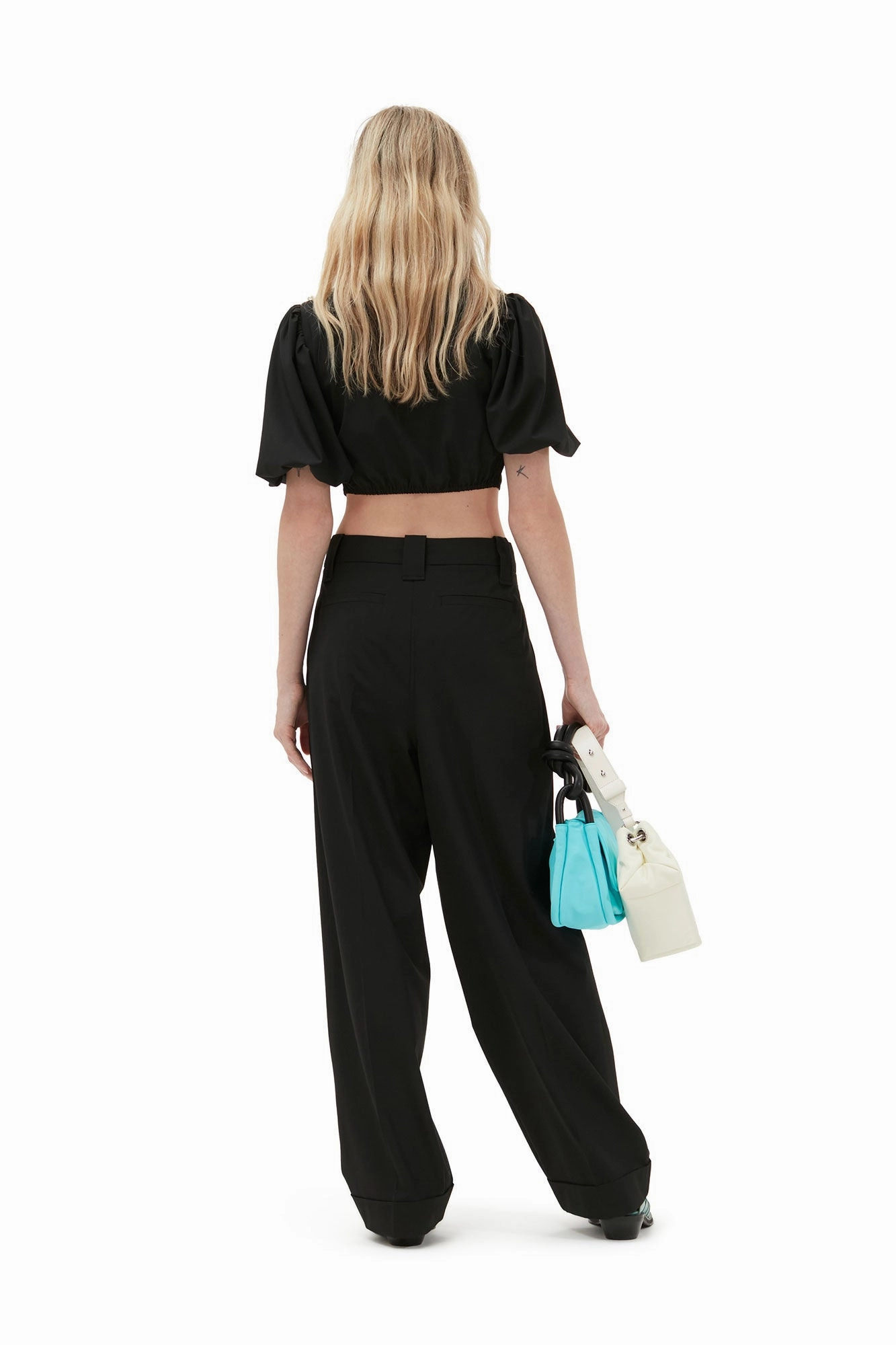 Layer Essential GANNI F8075 Drapey Melange Pleat Pants in Black