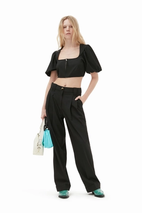 GANNI F8075 Drapey Melange Pleat Pants in Black High Durability Stitching Chilly Weather Wear