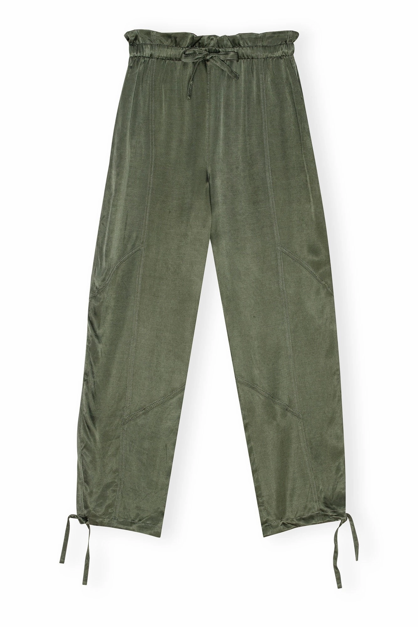 GANNI F9556 Washed Satin Elasticated Waist Pants in Climbing Ivy Durable Fit