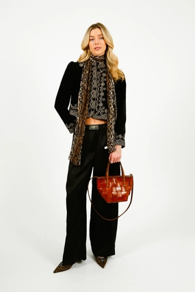 GANNI W0383 Fluid Satin Jacquard Elasticated Pants in Black TaglessDesign