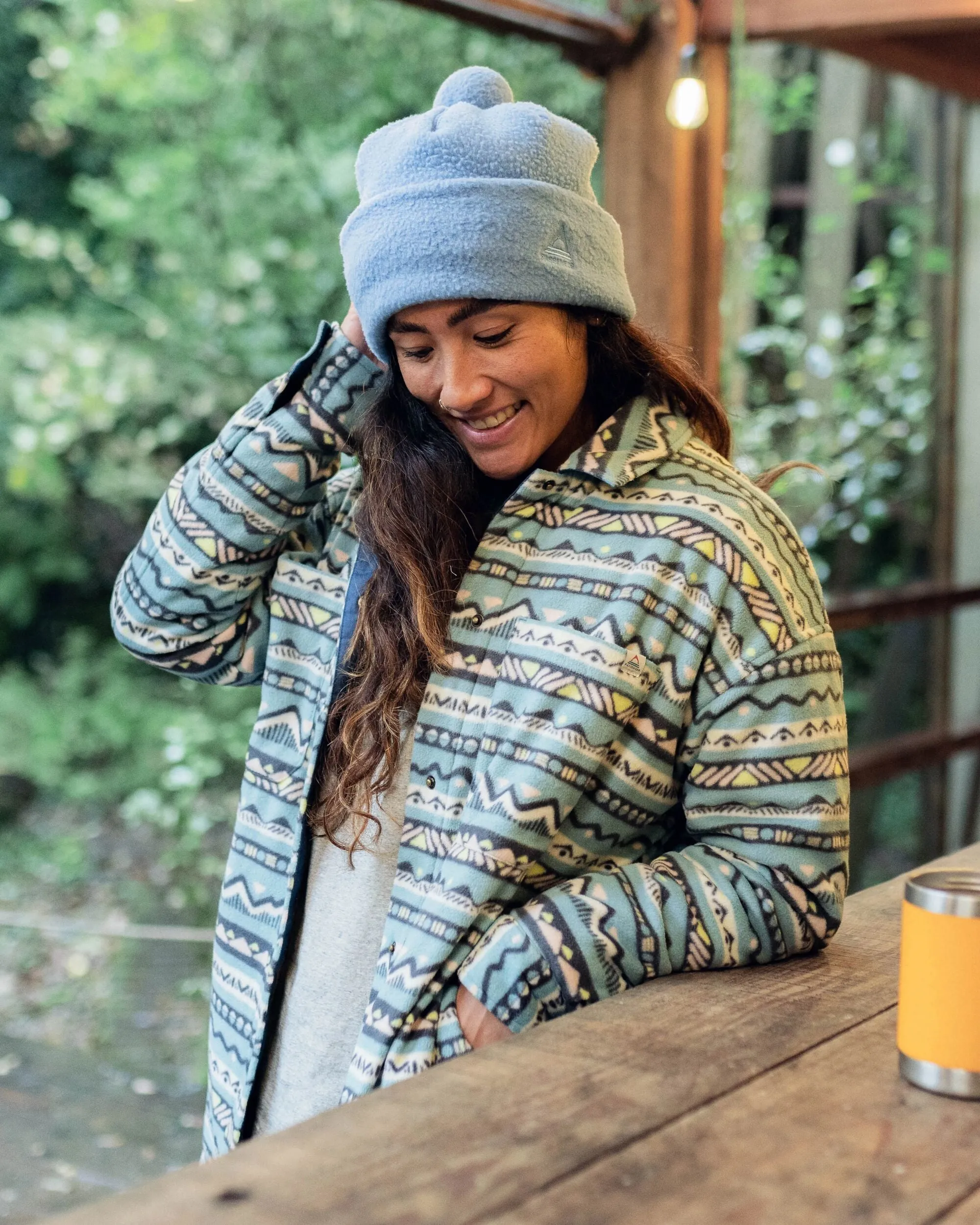 Date night wrinkle free Orion Recycled Sherpa-Lined Polar Fleece Shirt - Mountain Geo Arctic