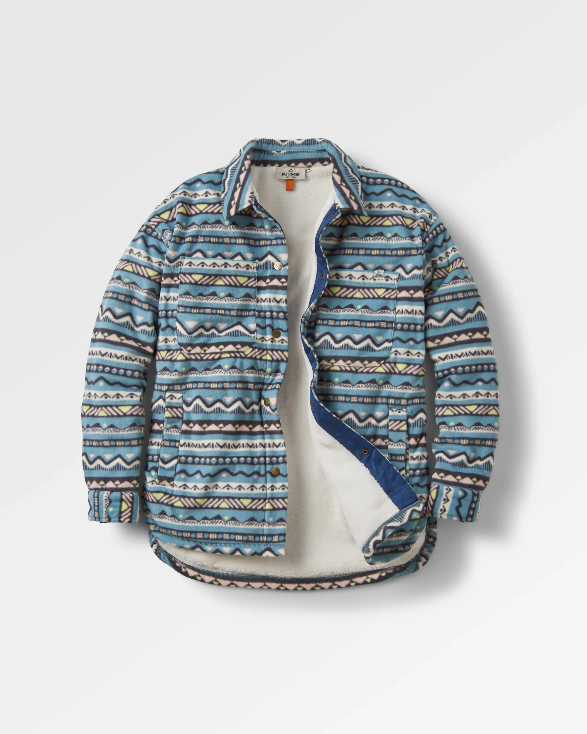 Orion Recycled Sherpa-Lined Polar Fleece Shirt - Mountain Geo Arctic Festival Outfit