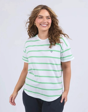 Halli Tee - White/Spring Green Stripe Sustainable Production Process