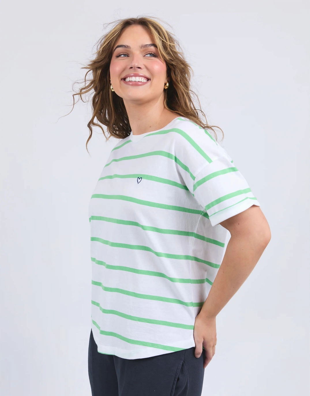 Halli Tee - White/Spring Green Stripe Soft and Lightweight
