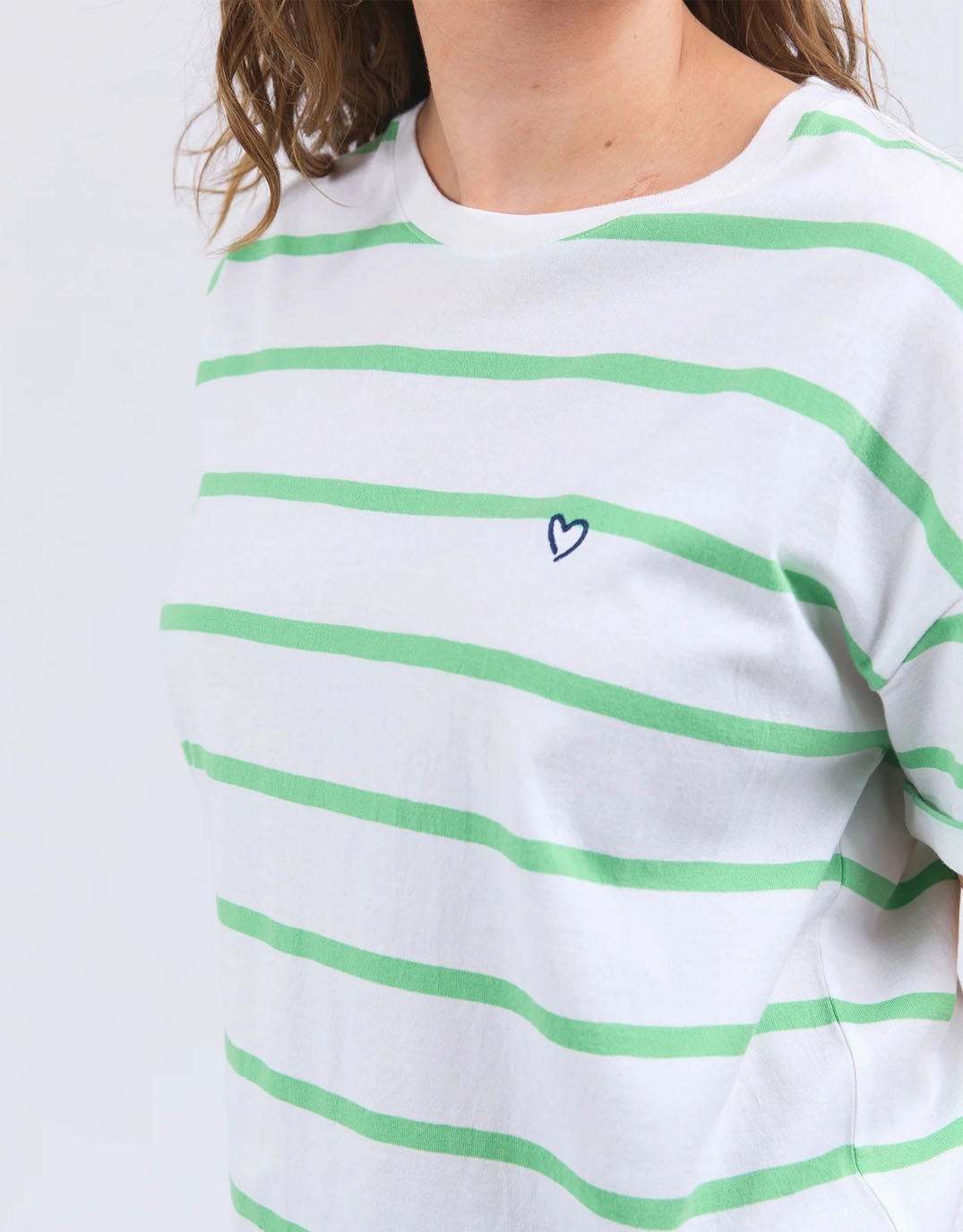 Geometric Print Lightweight Shirt Halli Tee - White/Spring Green Stripe