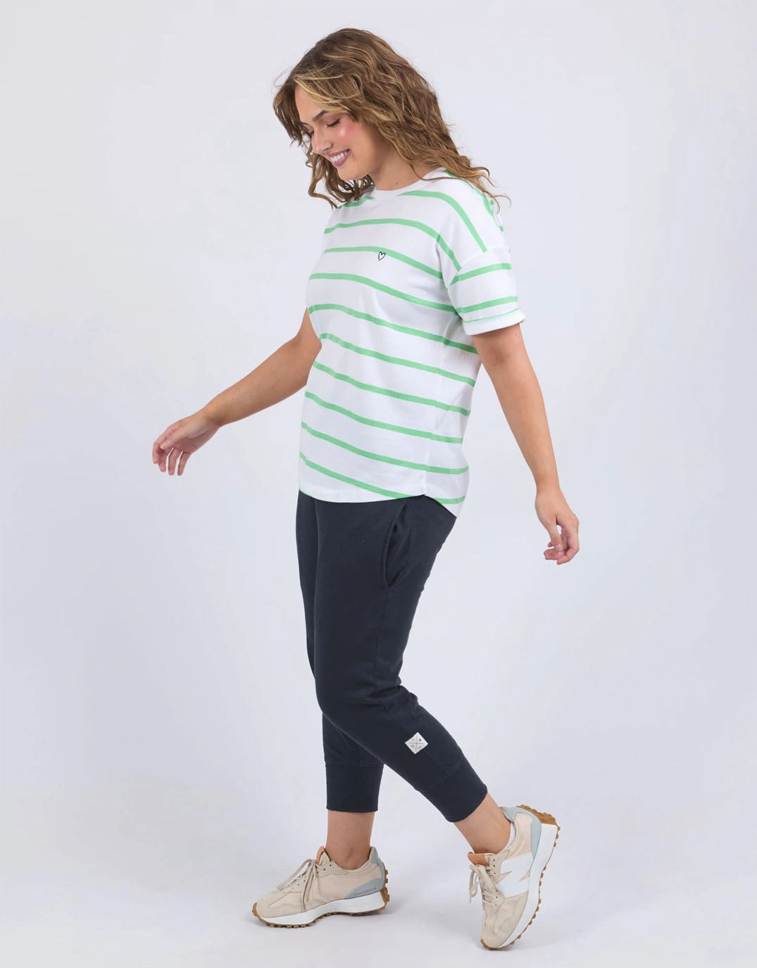 Stylish Design Halli Tee - White/Spring Green Stripe
