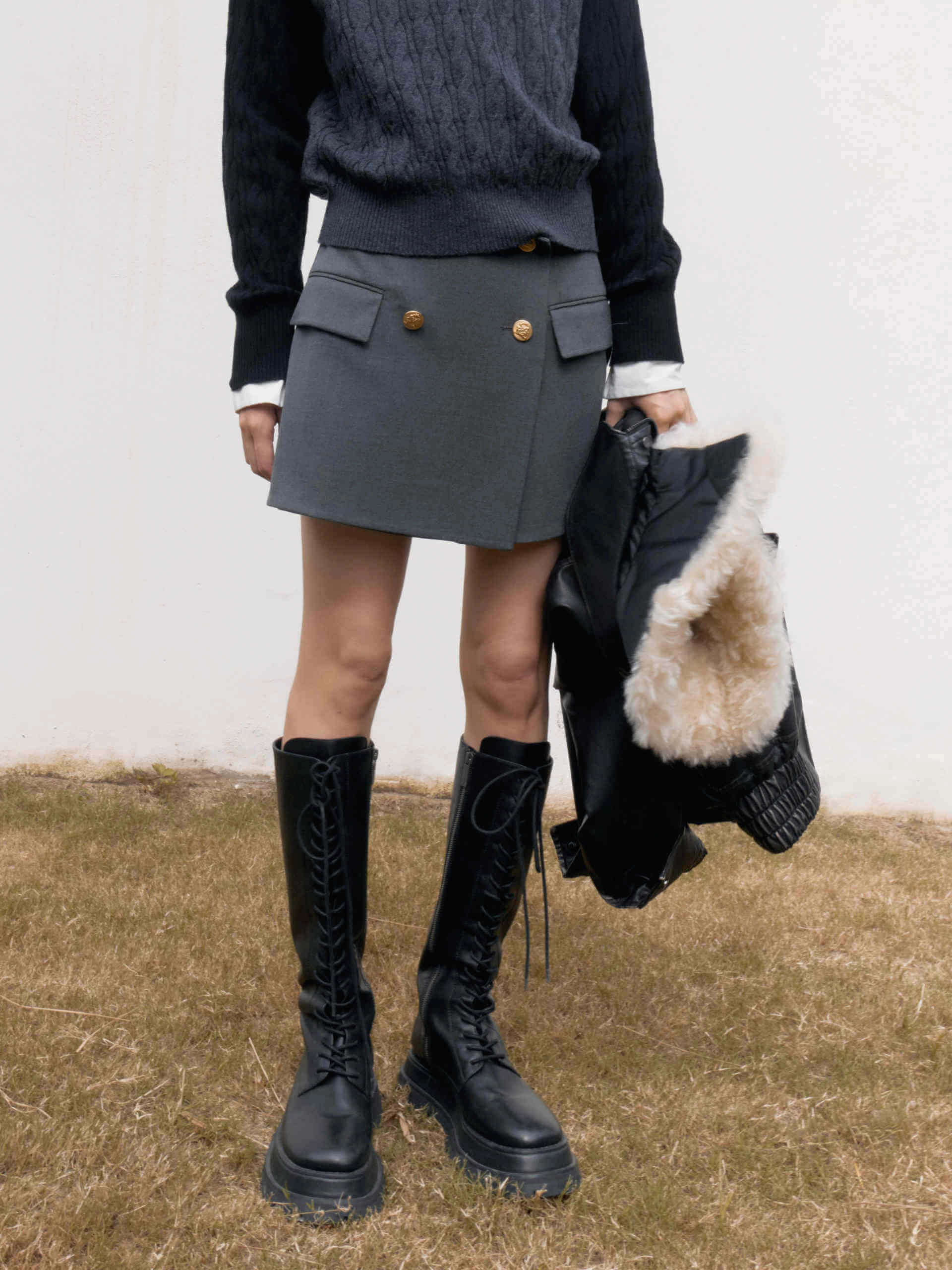 Sleek Waist cycling attire Wrap Detail Tailored Skort