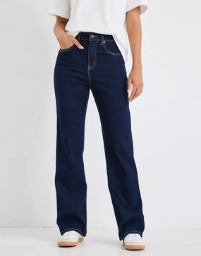 Farah High Rise Soft Flare Jeans - Indigo Unisex Fashion No Fuss Fit