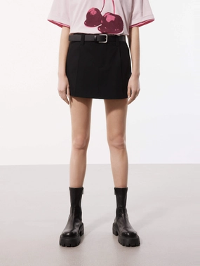 Biodegradable Fabric Tiered hem Include Belt Mini Skirt